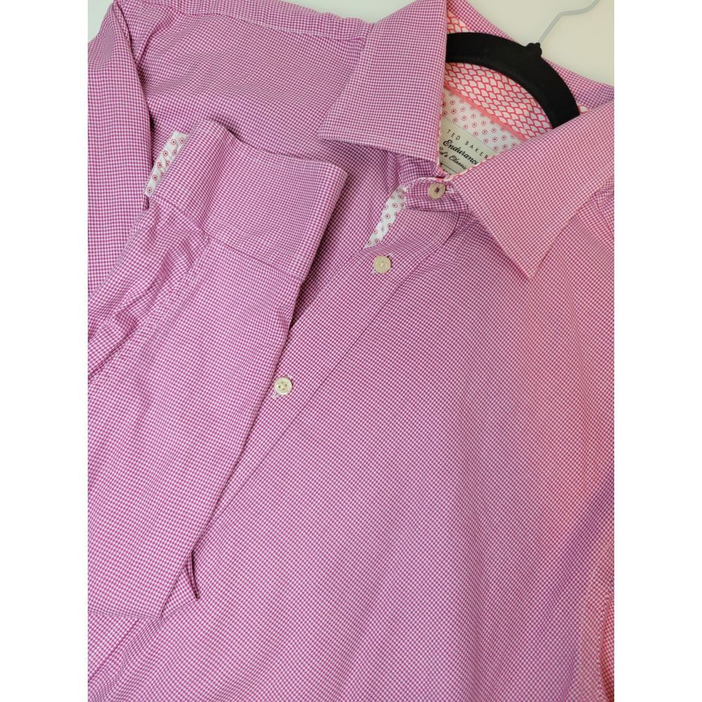 Ted Baker Endurance Ted's Classic Fit Size 16.5 Flip Cuff DkPink Check Contrast